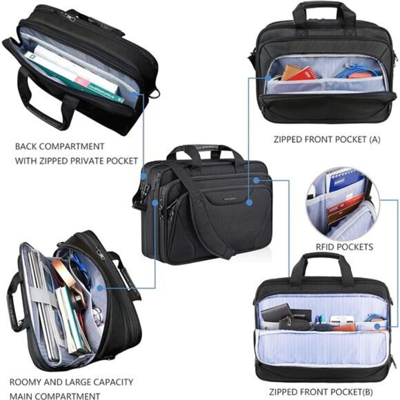 Laptop Bag Premium Computer Briefcase Fits Laptop Expandable Shoulder Messenger - Picture 5 of 7